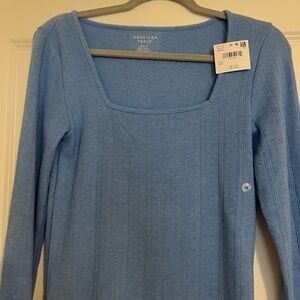 American Eagle Outfitters Electric Blue Ribbed Square-Neck Long Sleeve Top sz M